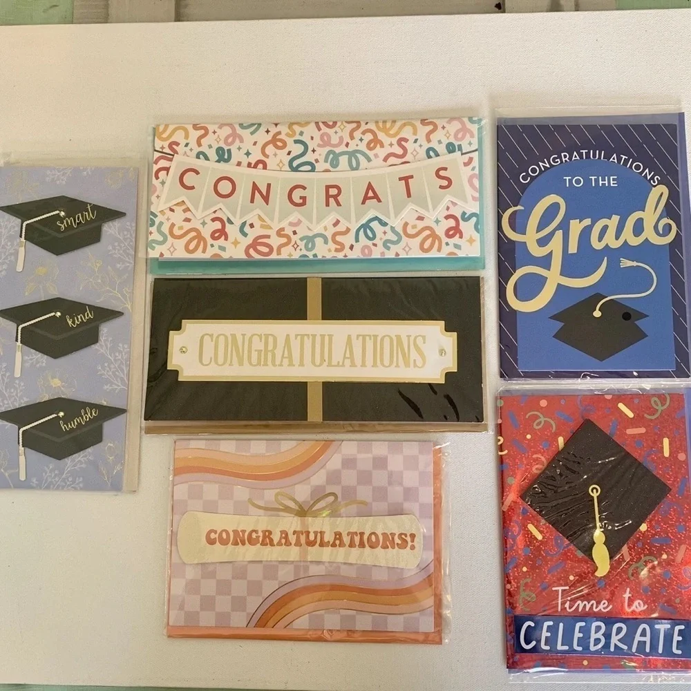 Graduation Cards Variety Pack Lot of 6 Colorful Greetings Cards With Envelopes